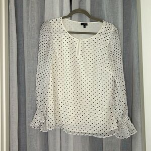 Talbots charcoal and cream polka dotted blouse size medium